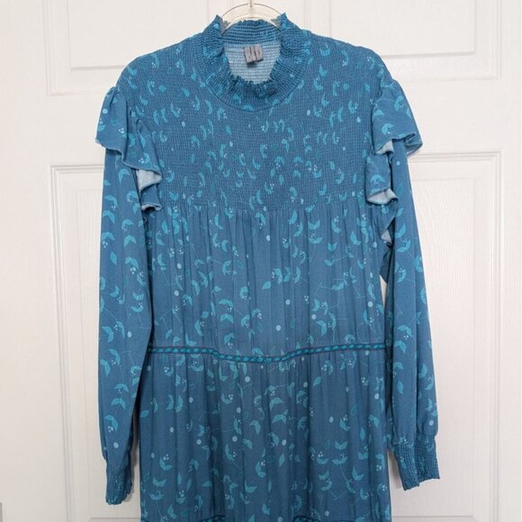 Anthropologie Bl^nk London Laura Tiered Dress Womens Size Large Blue Prairie - Picture 2 of 8
